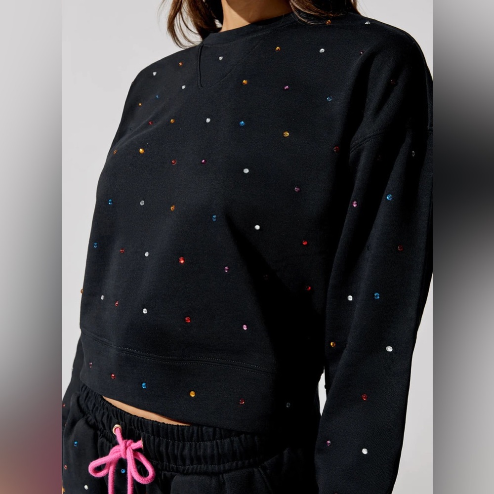 TEREZ 100% Cotton Gem Sweatshirt - Women’s Small - Black w/ Rainbow Bedazzled